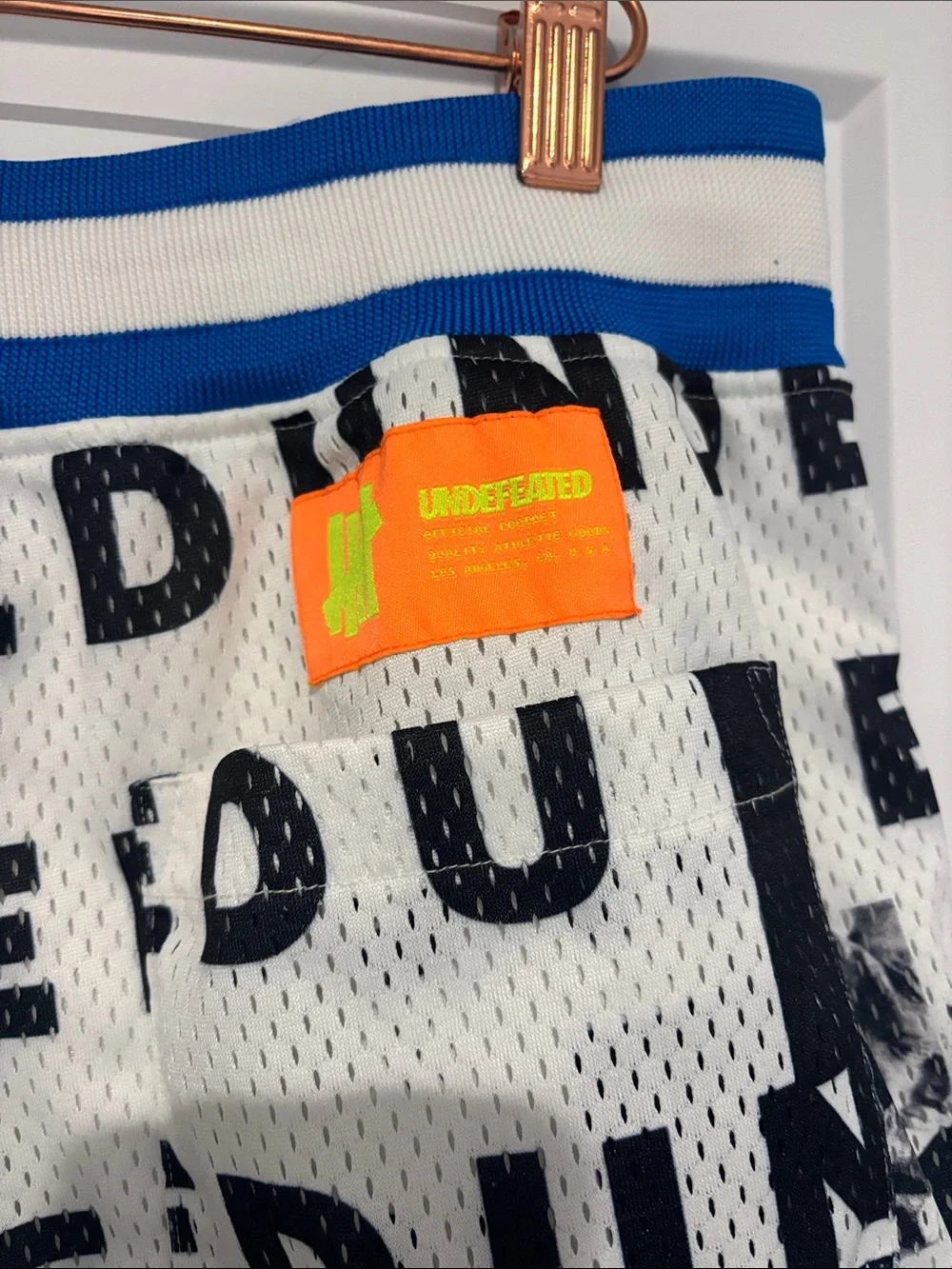 Undercover White & Blue Graphic Mesh Athletic Shorts